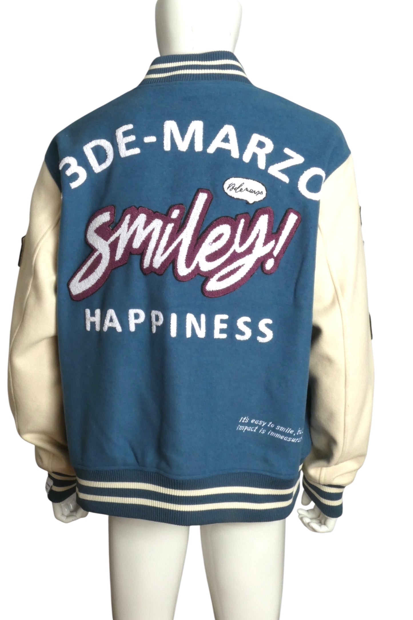 13DE MARZO X SMILEY- Varsity Bunny & Bear Jacket, Size Large