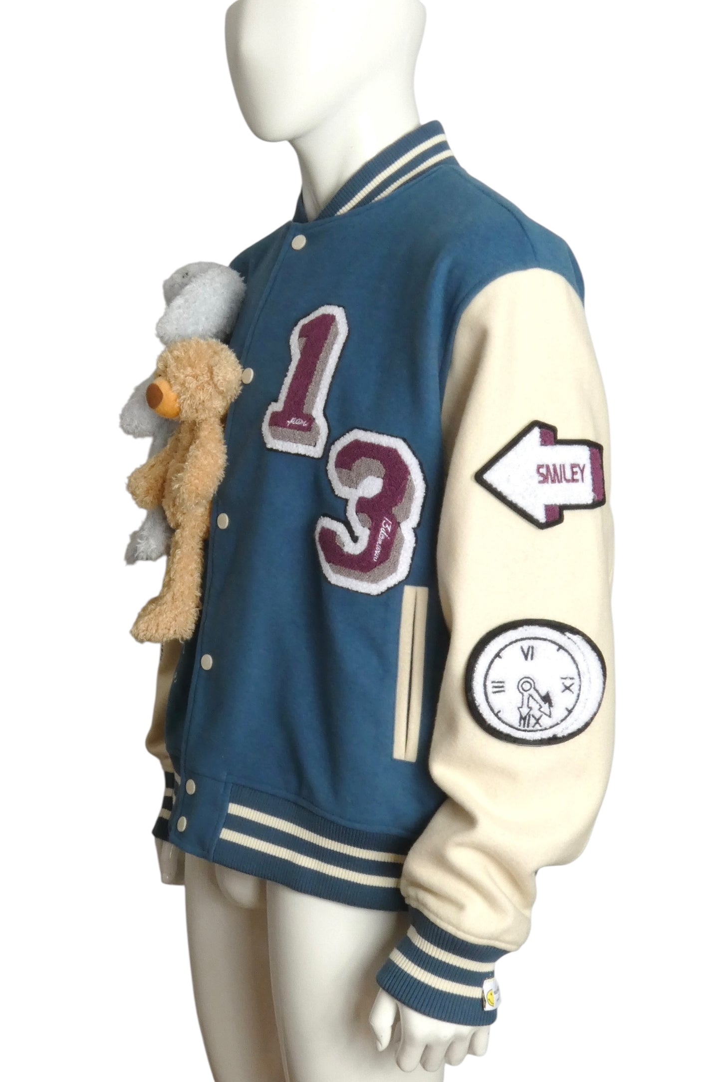 13DE MARZO X SMILEY- Varsity Bunny & Bear Jacket, Size Large