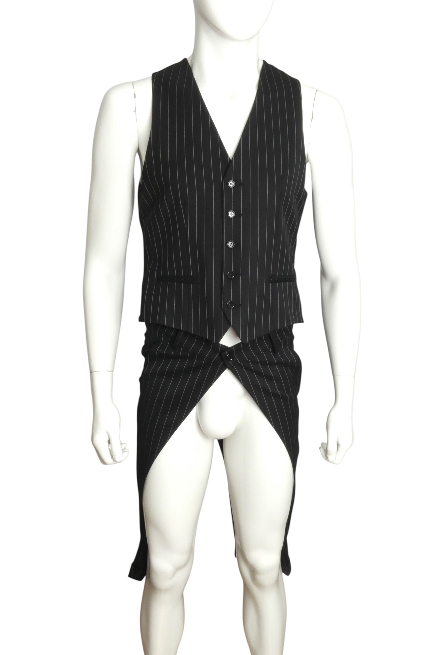 MOSCHINO COUTURE- 2018 Black Pinstripe Long Vest, Size XS