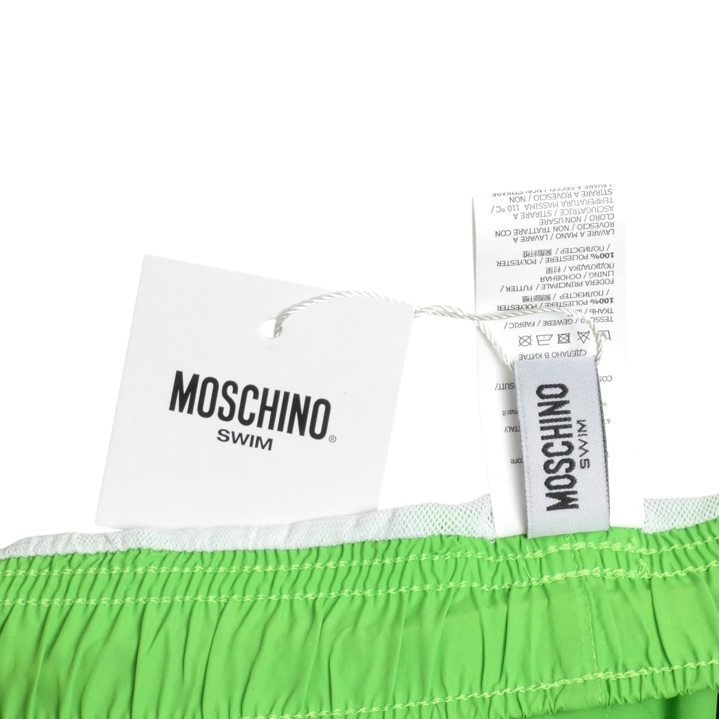 MOSCHINO SWIM- NWT Green Fluorescent Swim Trunks, Size Large