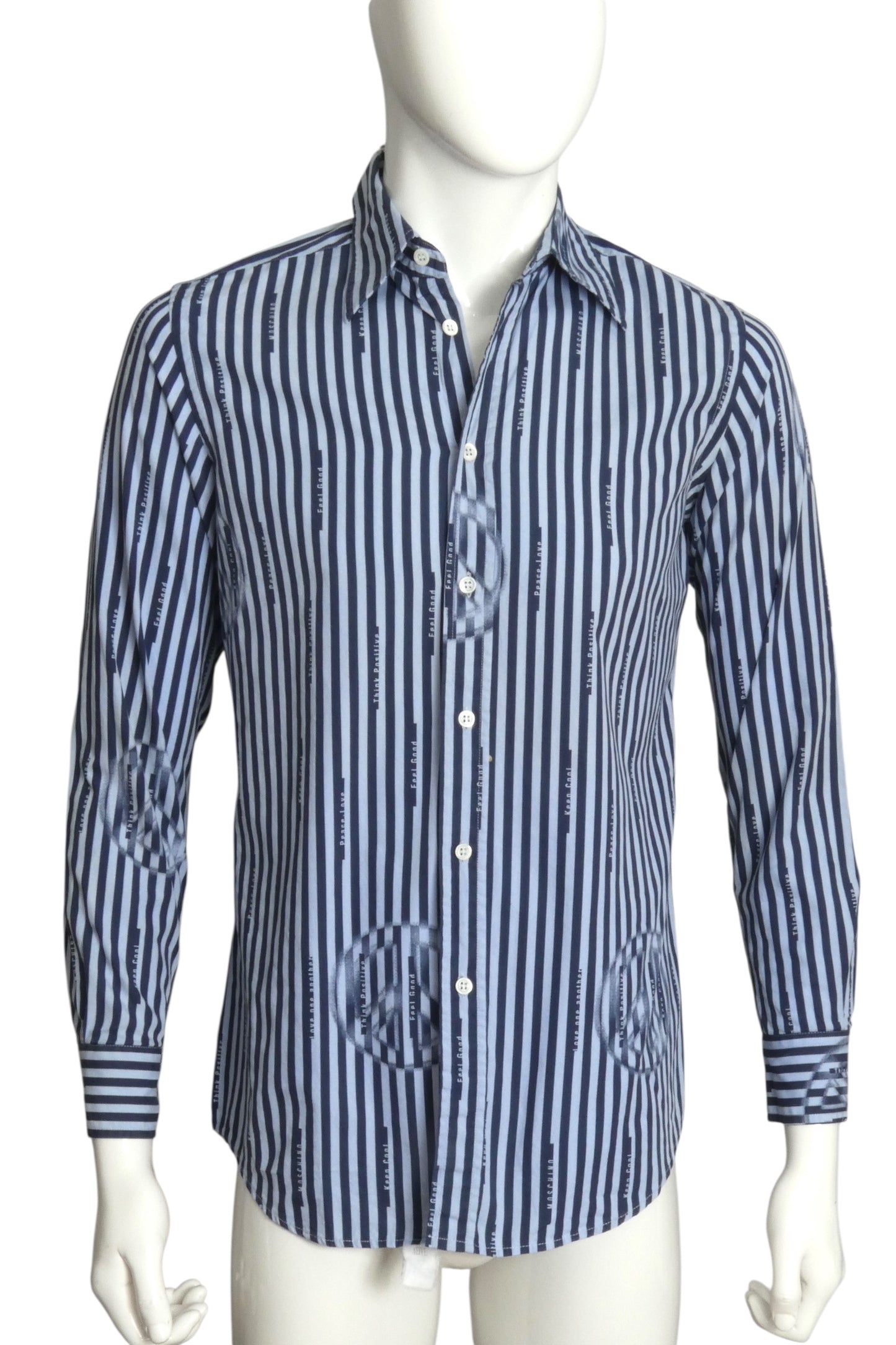 CHEAP & CHIC MOSCHINO- 1990s "Think Positive" Stripe L/S Shirt, Size Medium