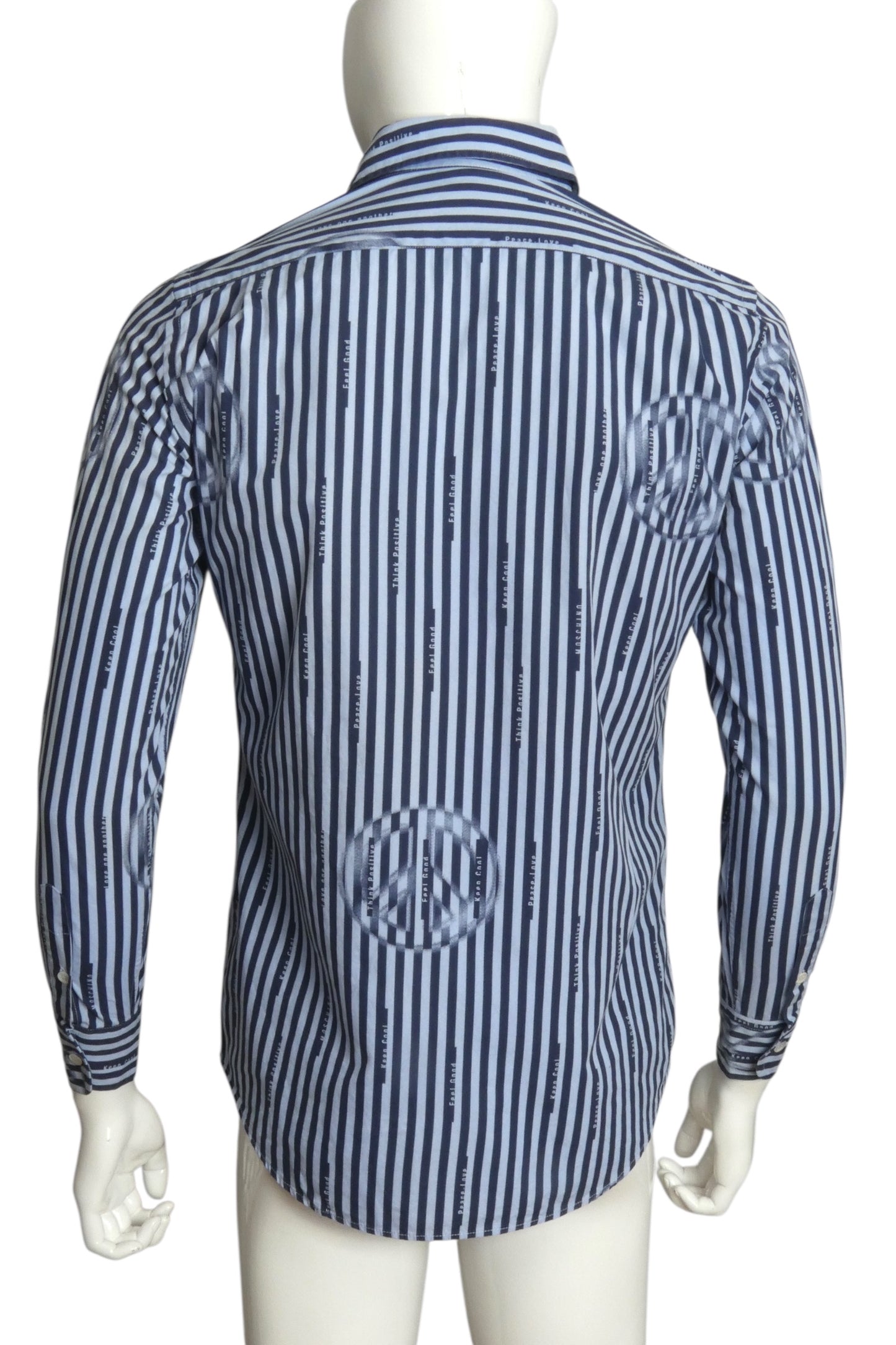 CHEAP & CHIC MOSCHINO- 1990s "Think Positive" Stripe L/S Shirt, Size Medium