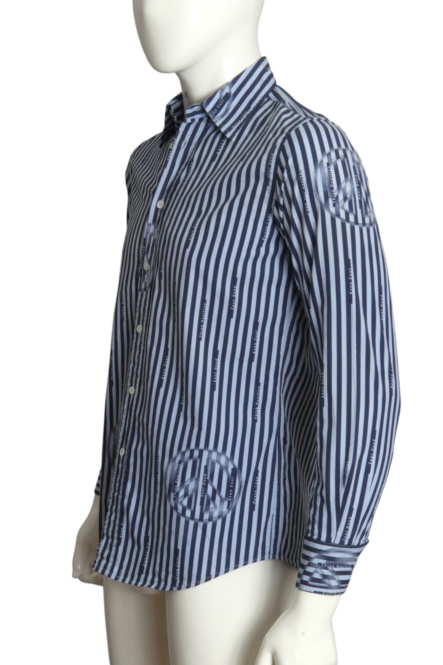 CHEAP & CHIC MOSCHINO- 1990s "Think Positive" Stripe L/S Shirt, Size Medium