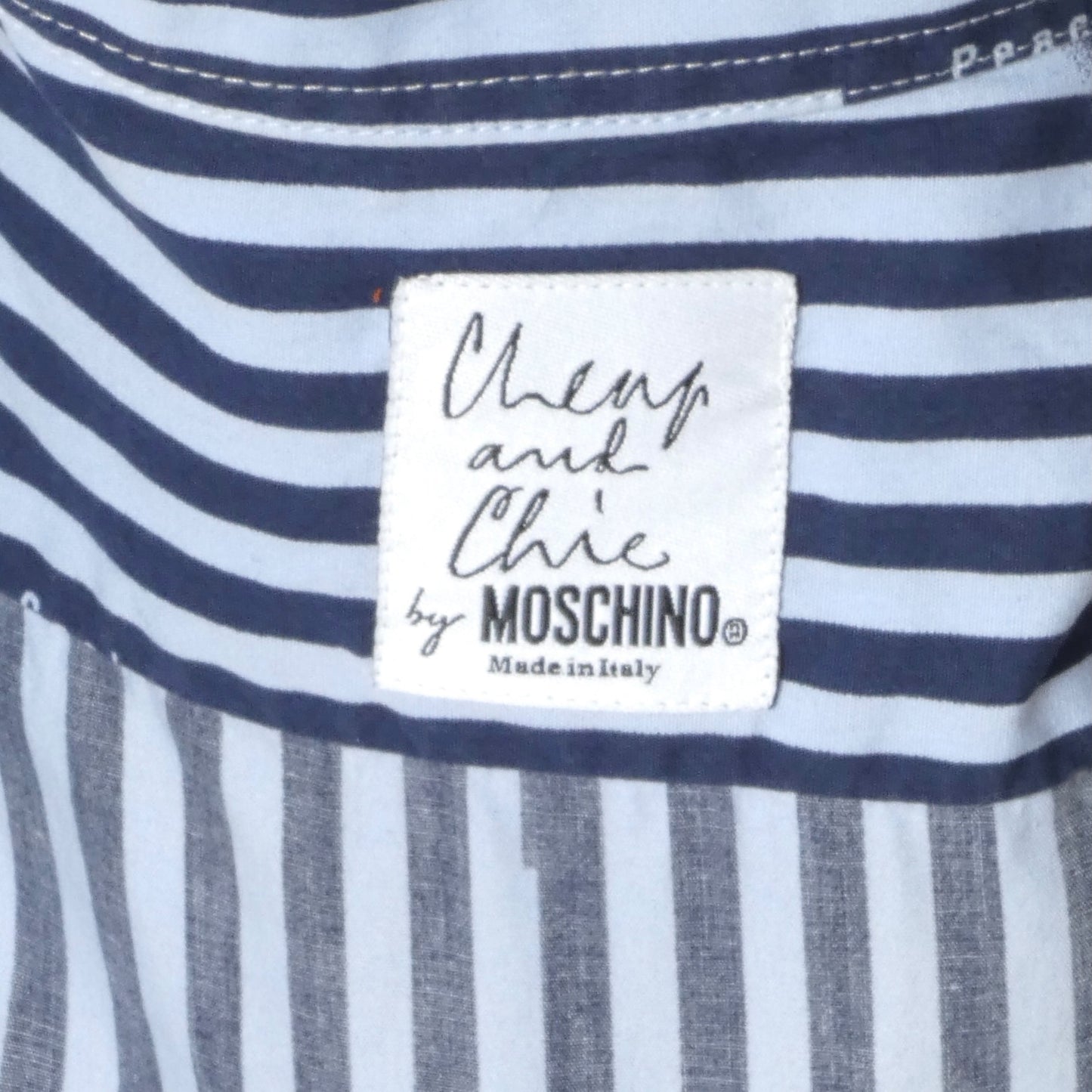 CHEAP & CHIC MOSCHINO- 1990s "Think Positive" Stripe L/S Shirt, Size Medium