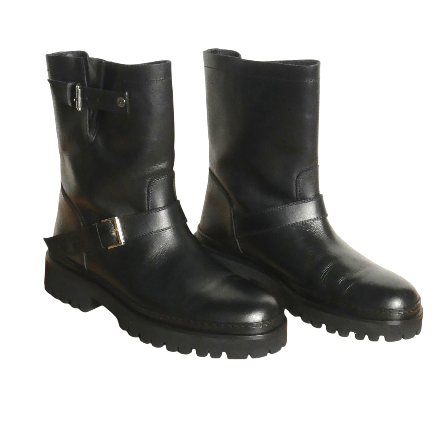 JOHN GALLIANO-Black Leather Moto Boots, Size-42