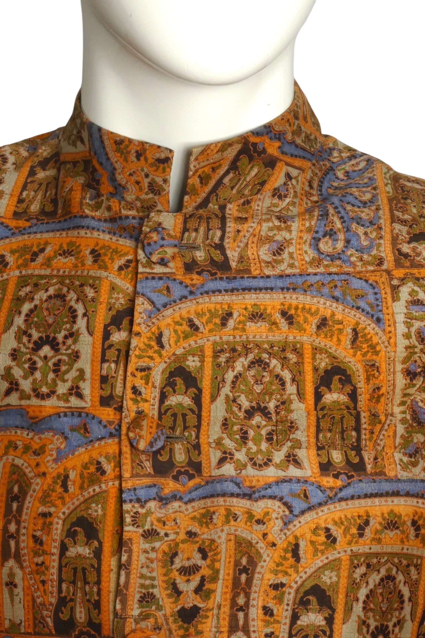 PIERRE CARDIN BOUTIQUE - 1960s Silk Print Nehru Jacket, Size-Medium