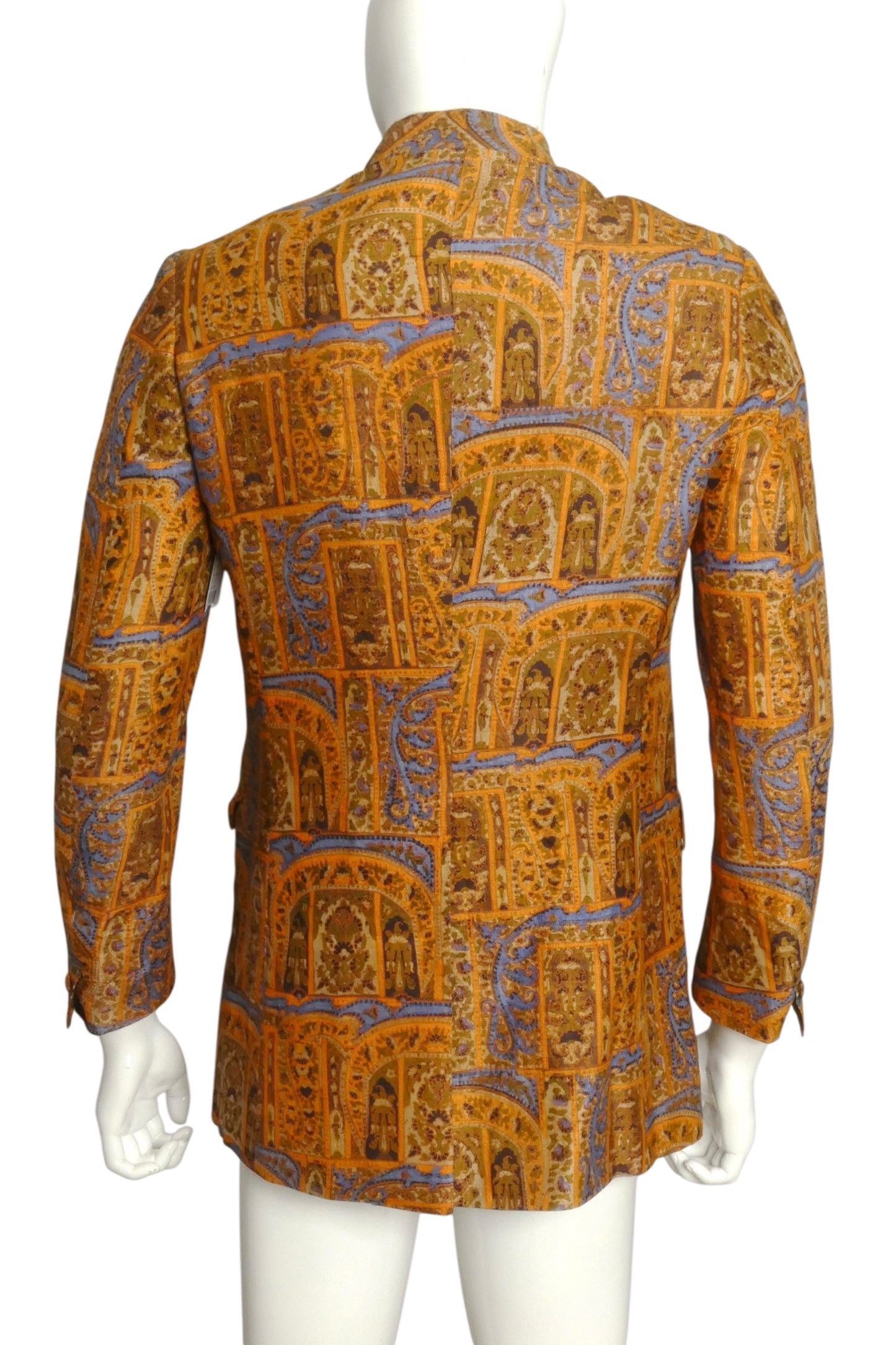 PIERRE CARDIN BOUTIQUE - 1960s Silk Print Nehru Jacket, Size-Medium