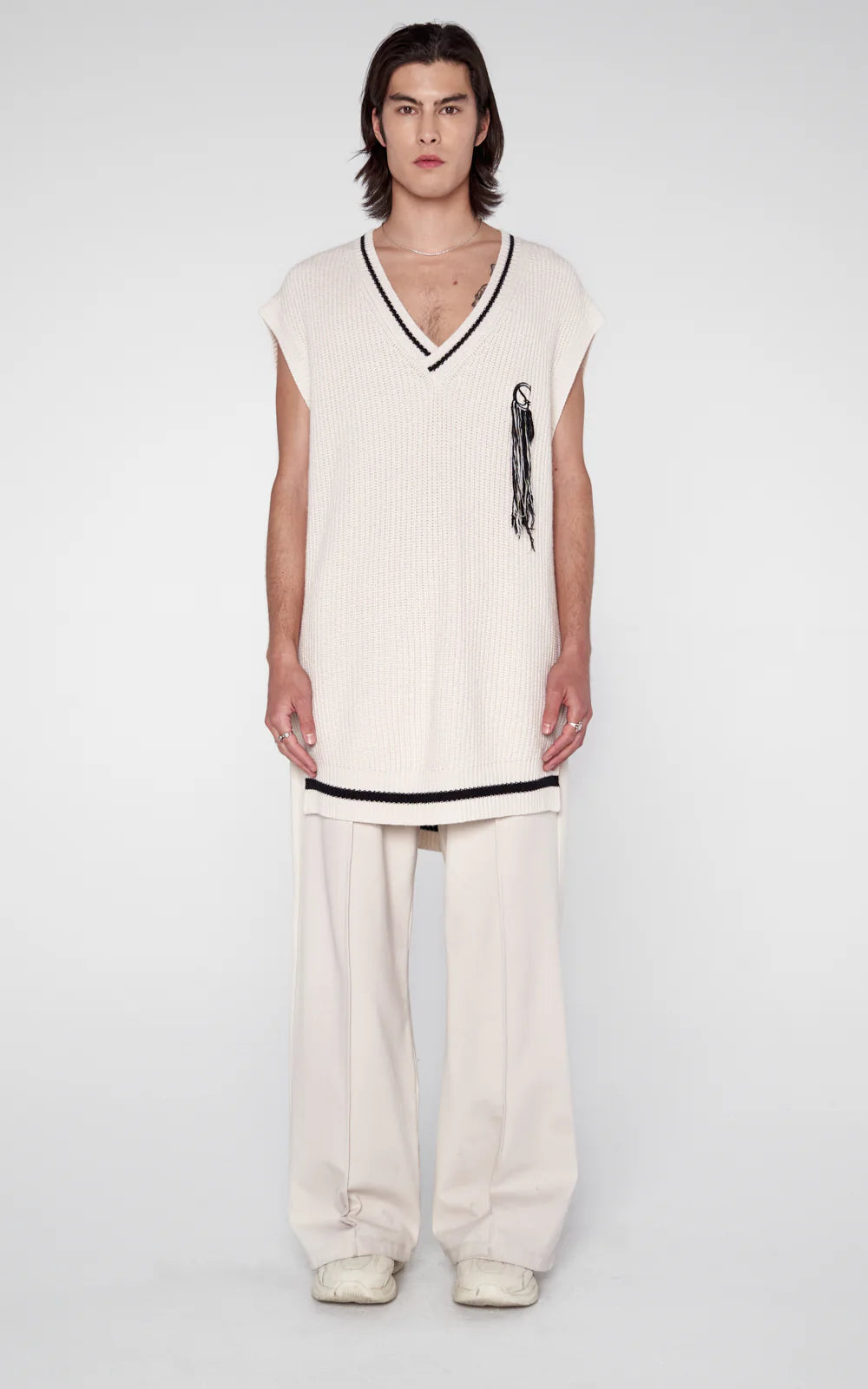 SANS GENE-NWT Ivory Oversized Cable Knit Sweater Vest, Size Large