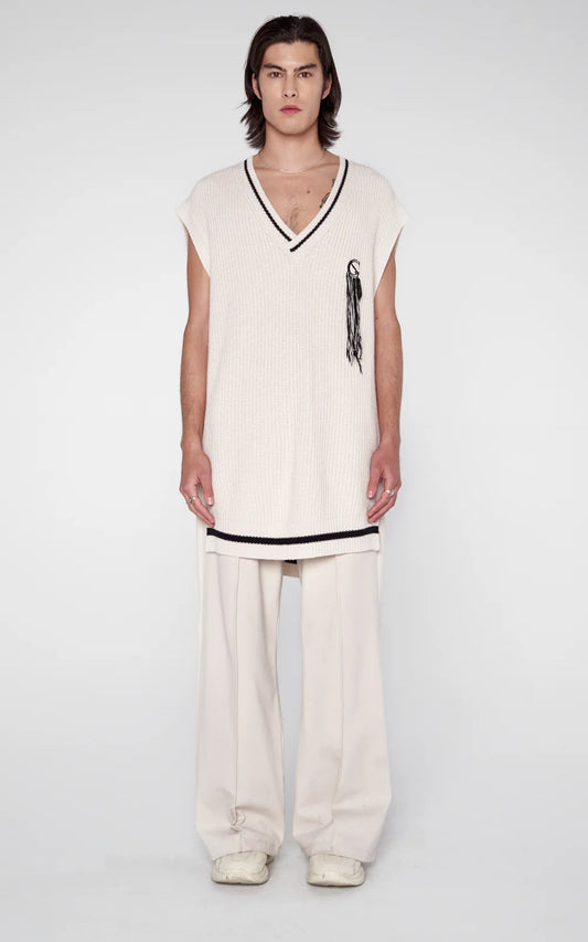 SANS GENE-NWT Ivory Oversized Cable Knit Sweater Vest, Size Large