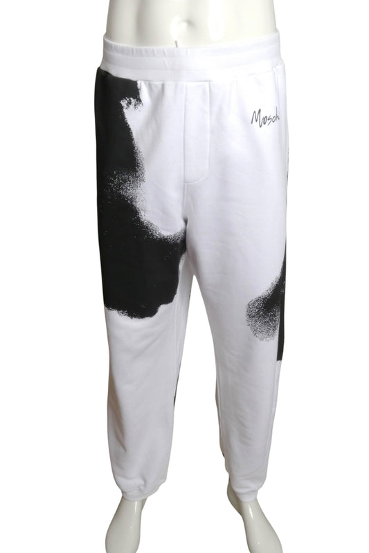 MOSCHINO COUTURE- 2023 NWT WhIte & Black Cotton Joggers, Size Large