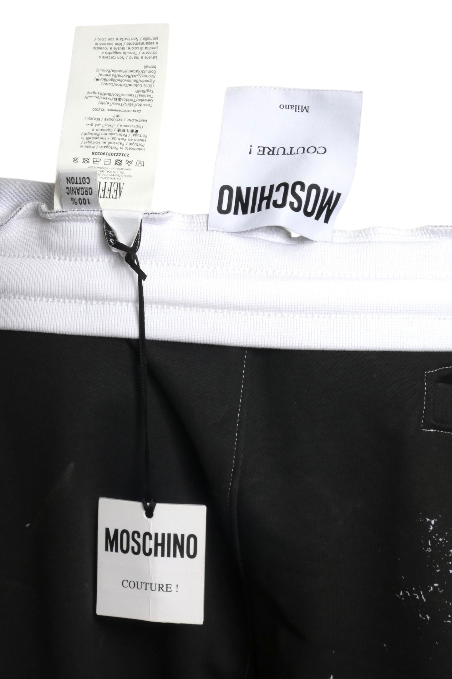 MOSCHINO COUTURE- 2023 NWT WhIte & Black Cotton Joggers, Size Large