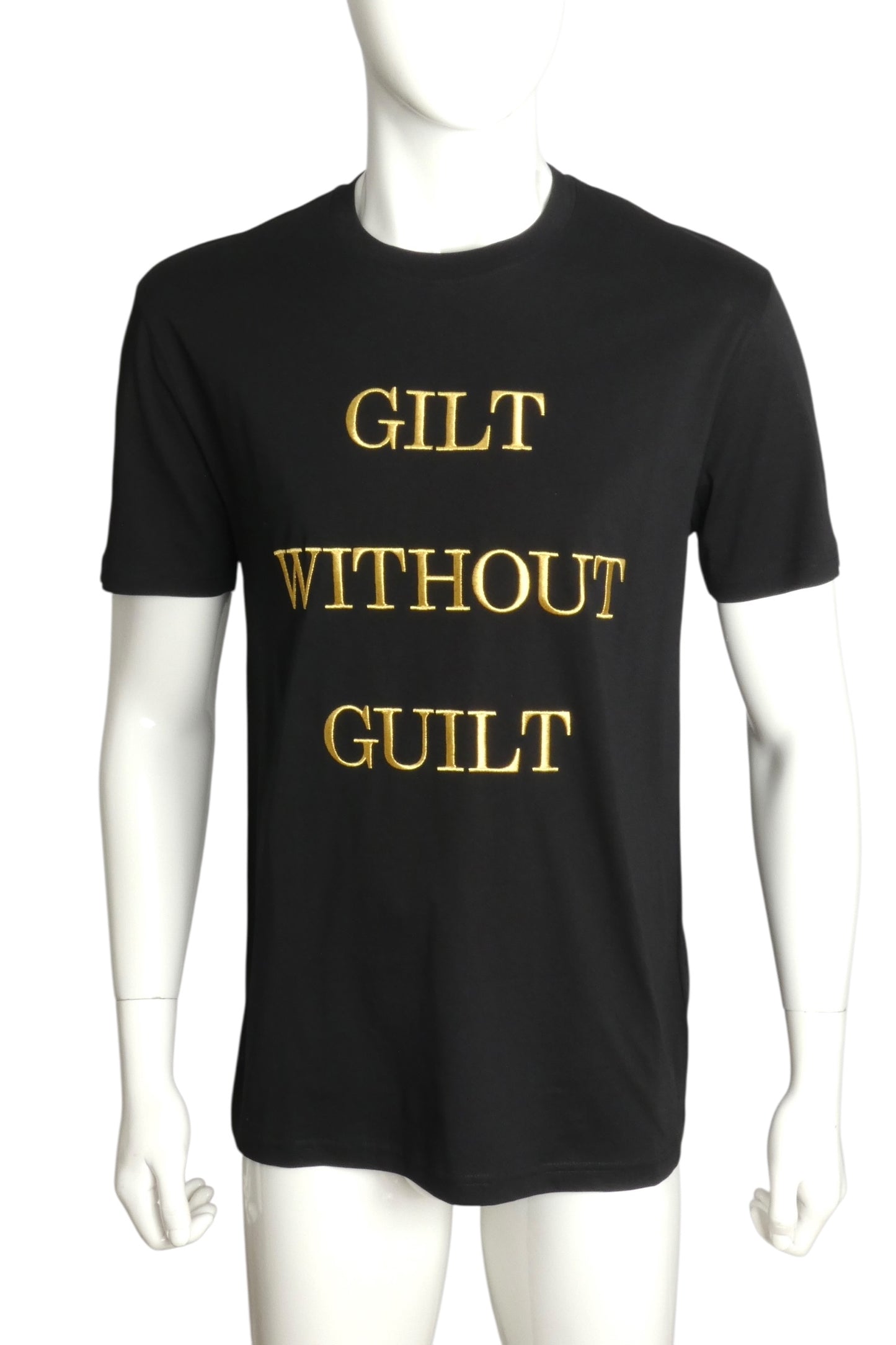 MOSCHINO COUTURE- NWT 2022 Black "Gilt Without Guilt" T-Shirt, Size Medium
