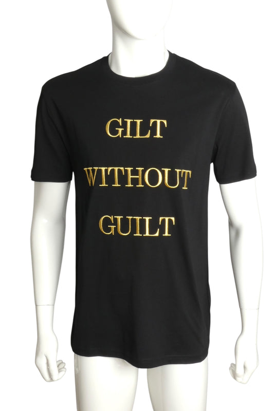 MOSCHINO COUTURE- NWT 2022 Black "Gilt Without Guilt" T-Shirt, Size Medium
