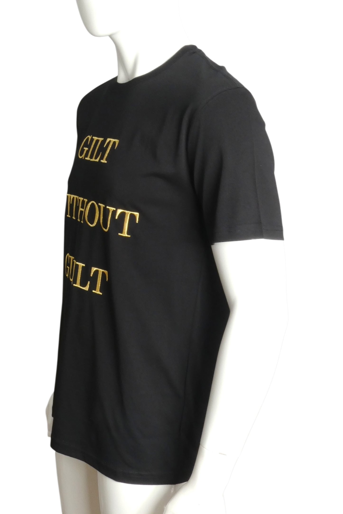 MOSCHINO COUTURE- NWT 2022 Black "Gilt Without Guilt" T-Shirt, Size Medium