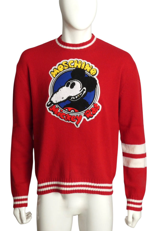 MOSCHINO COUTURE- NWT 2020 Red Mickey Rat Wool Sweater, Size Small