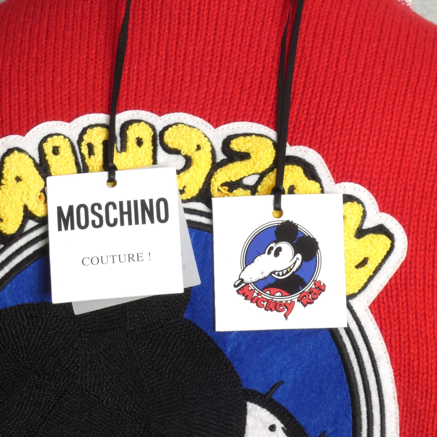 MOSCHINO COUTURE- NWT 2020 Red Mickey Rat Wool Sweater, Size Small