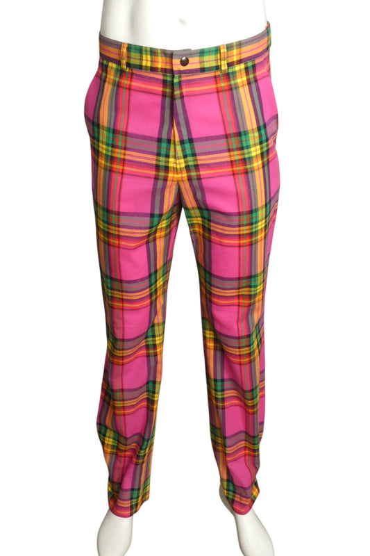 PIERRE CARDIN HAUTE COUTURE- 1980s Pink Cotton Plaid Trousers, Waist 31