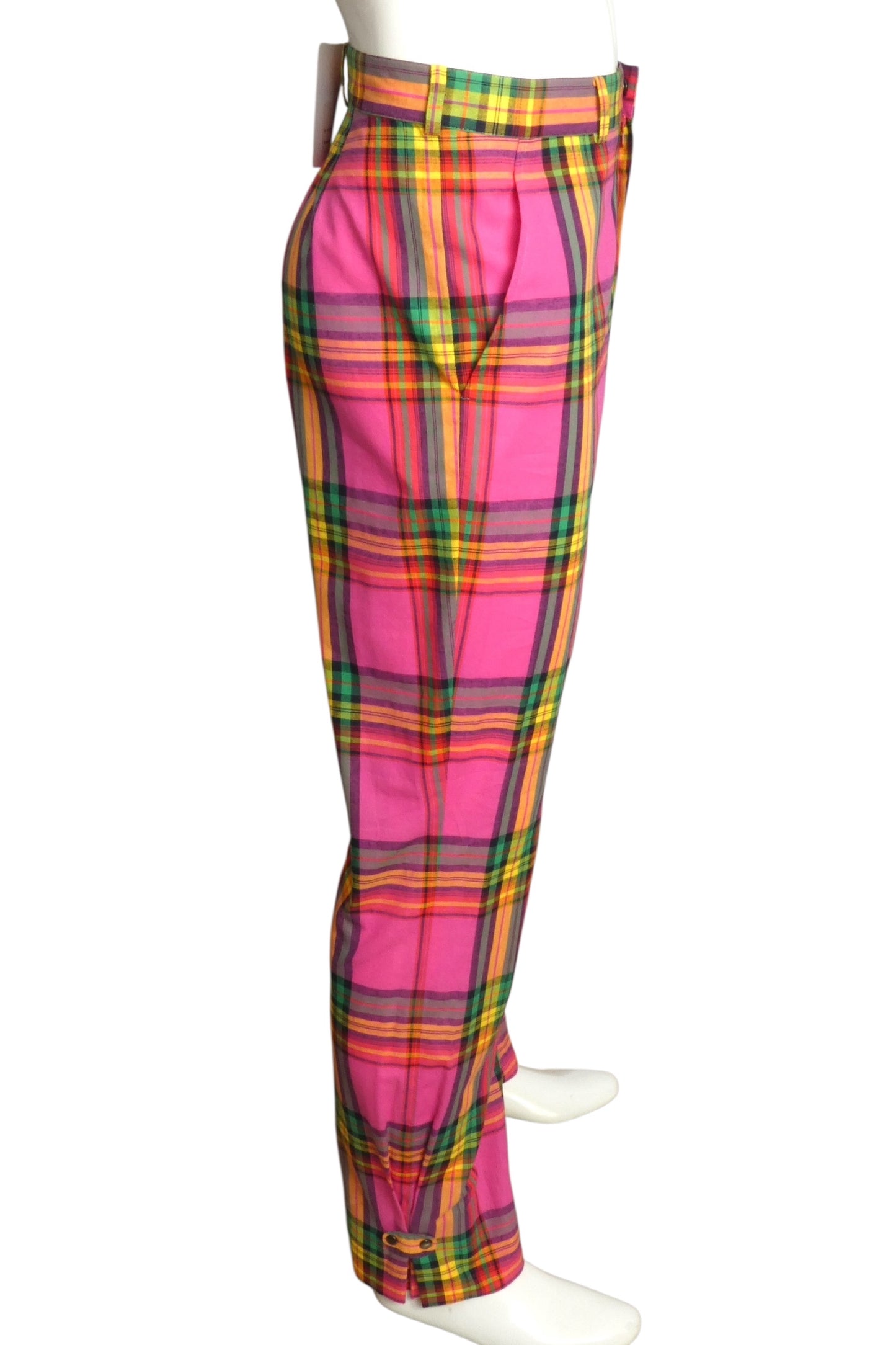 PIERRE CARDIN HAUTE COUTURE- 1980s Pink Cotton Plaid Trousers, Waist 31