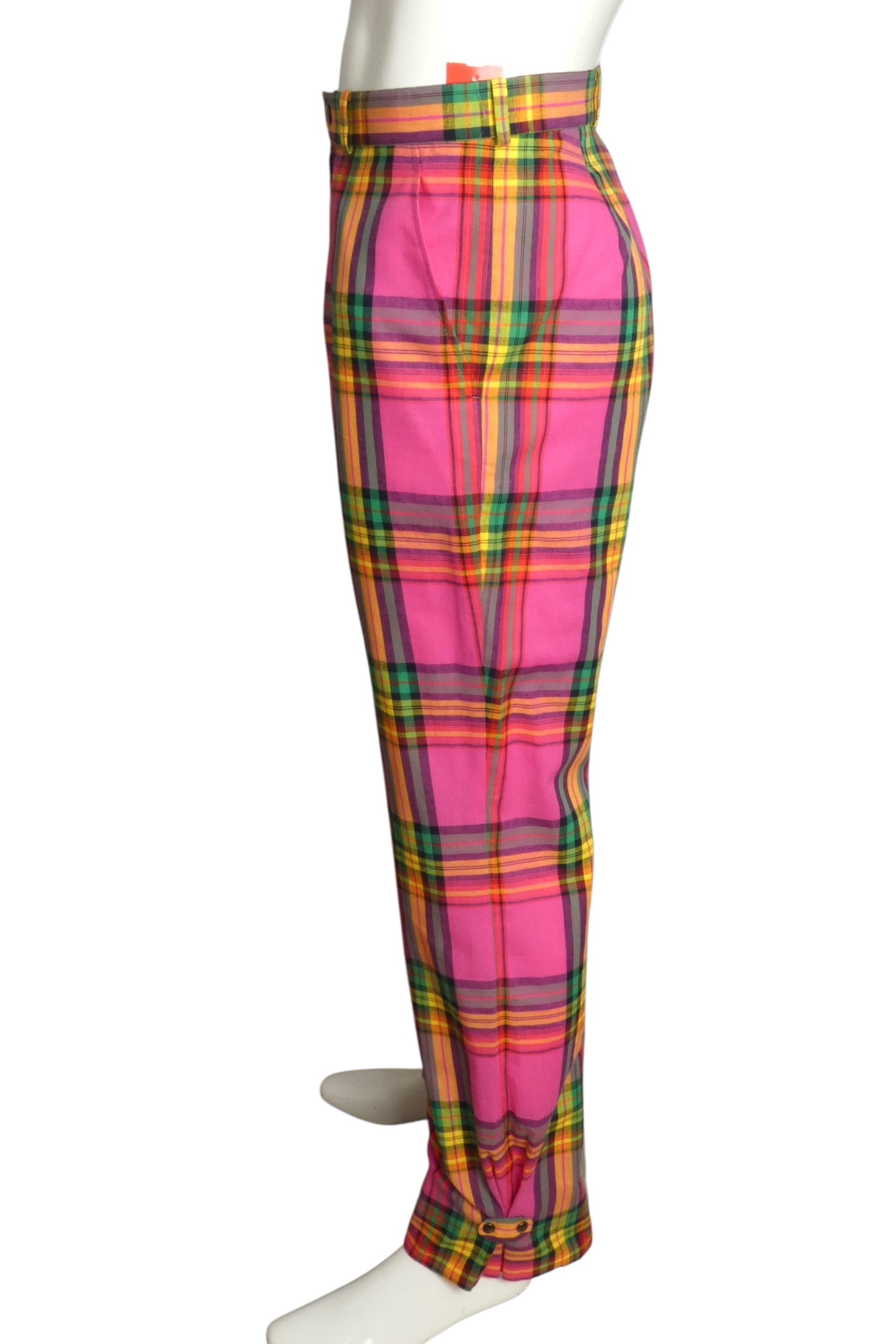 PIERRE CARDIN HAUTE COUTURE- 1980s Pink Cotton Plaid Trousers, Waist 31