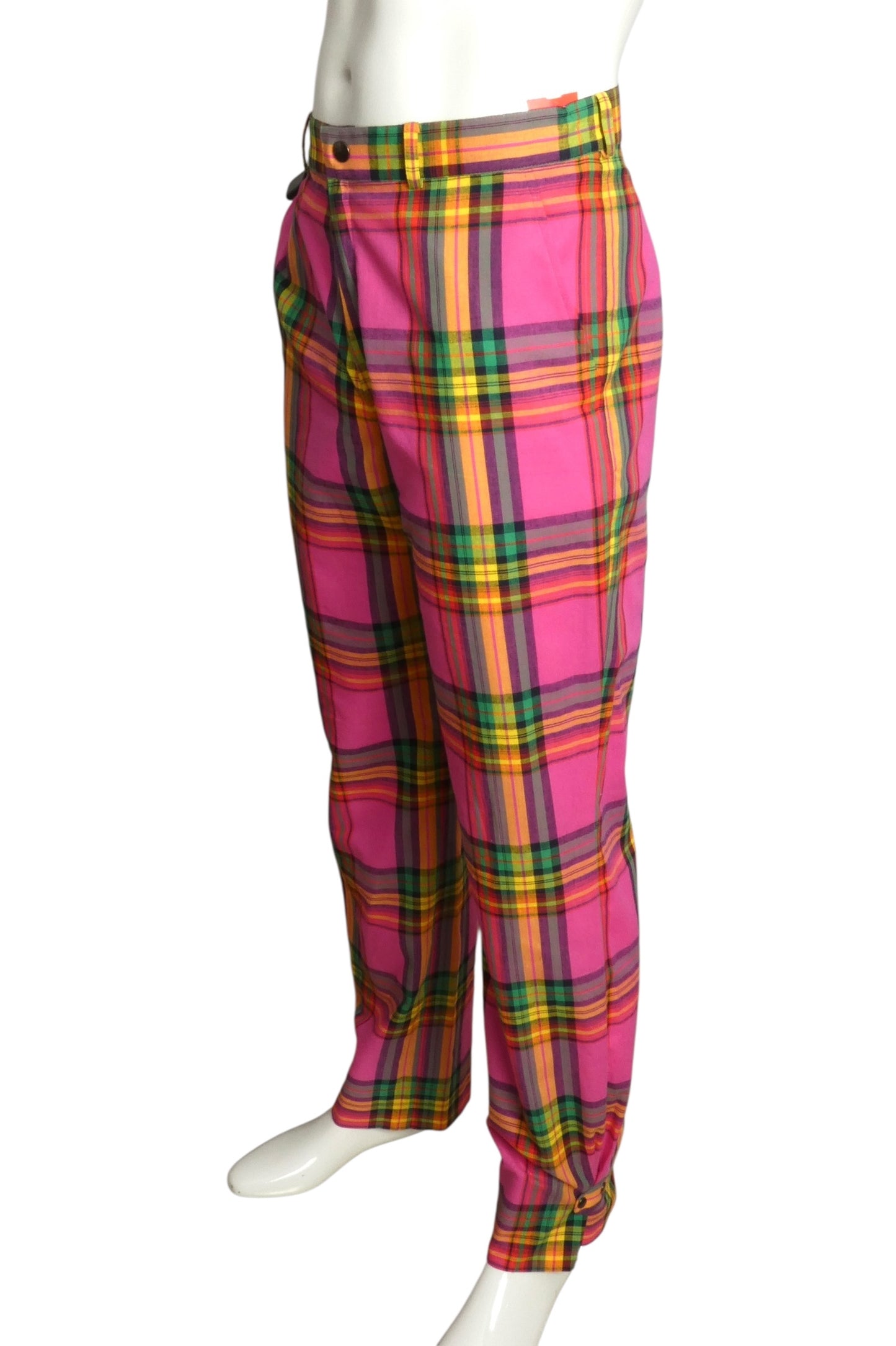 PIERRE CARDIN HAUTE COUTURE- 1980s Pink Cotton Plaid Trousers, Waist 31