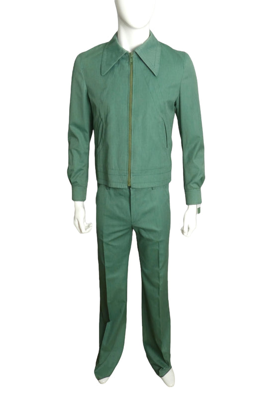 PIERRE CARDIN BOUTIQUE - 1975 Green Cotton Suit, Size-Medium