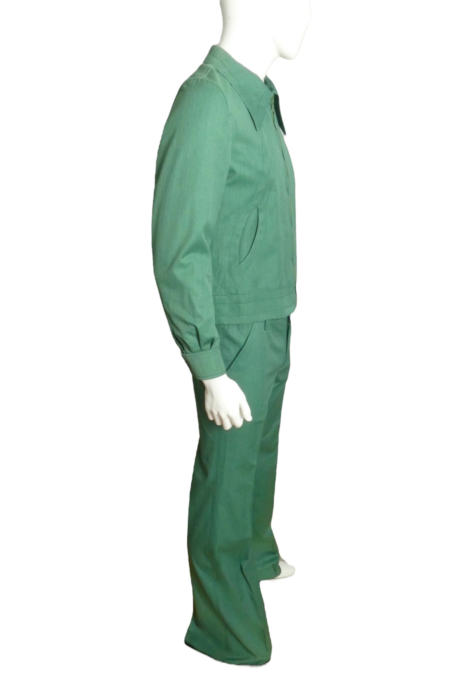 PIERRE CARDIN BOUTIQUE - 1975 Green Cotton Suit, Size-Medium