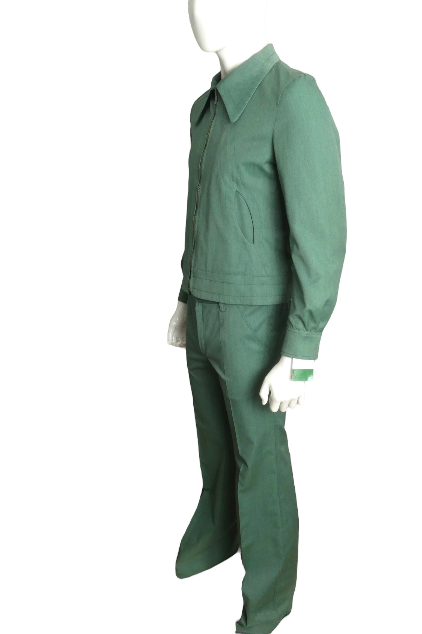 PIERRE CARDIN BOUTIQUE - 1975 Green Cotton Suit, Size-Medium