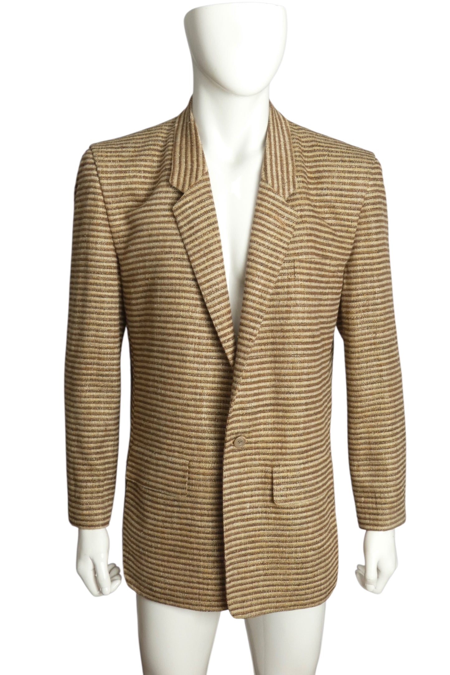 PIERRE CARDIN- 1980s Raw Silk Stripe Blazer, Size-Large