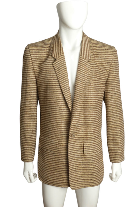 PIERRE CARDIN- 1980s Raw Silk Stripe Blazer, Size-Large