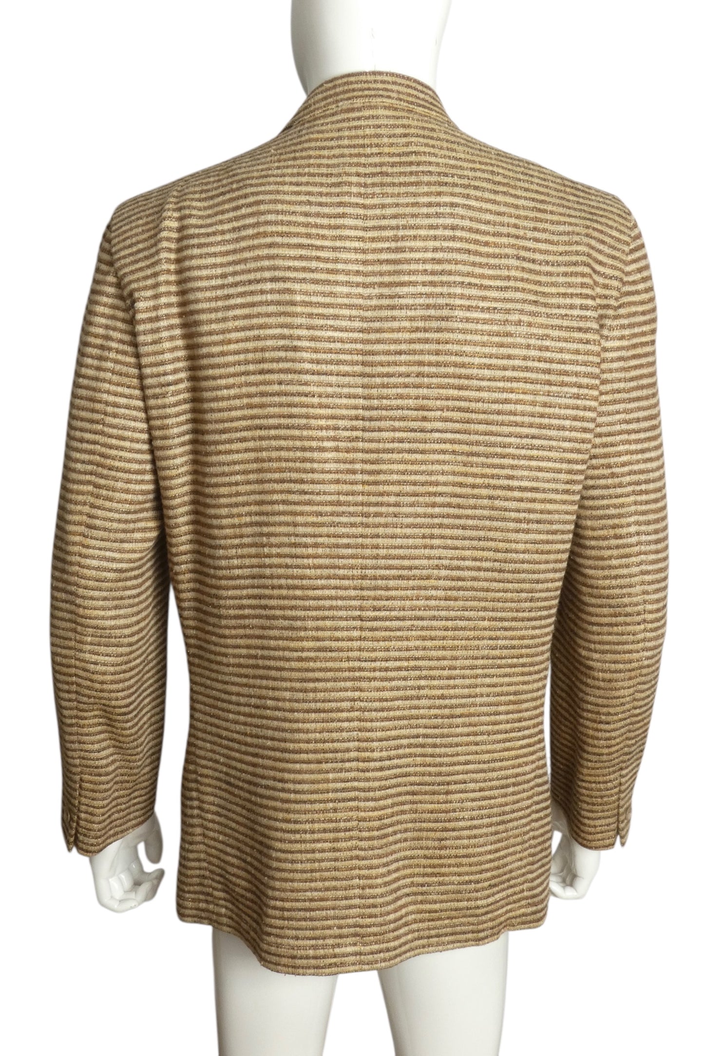 PIERRE CARDIN- 1980s Raw Silk Stripe Blazer, Size-Large