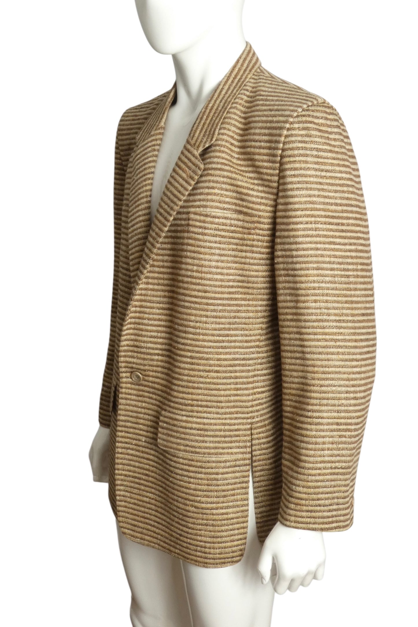 PIERRE CARDIN- 1980s Raw Silk Stripe Blazer, Size-Large