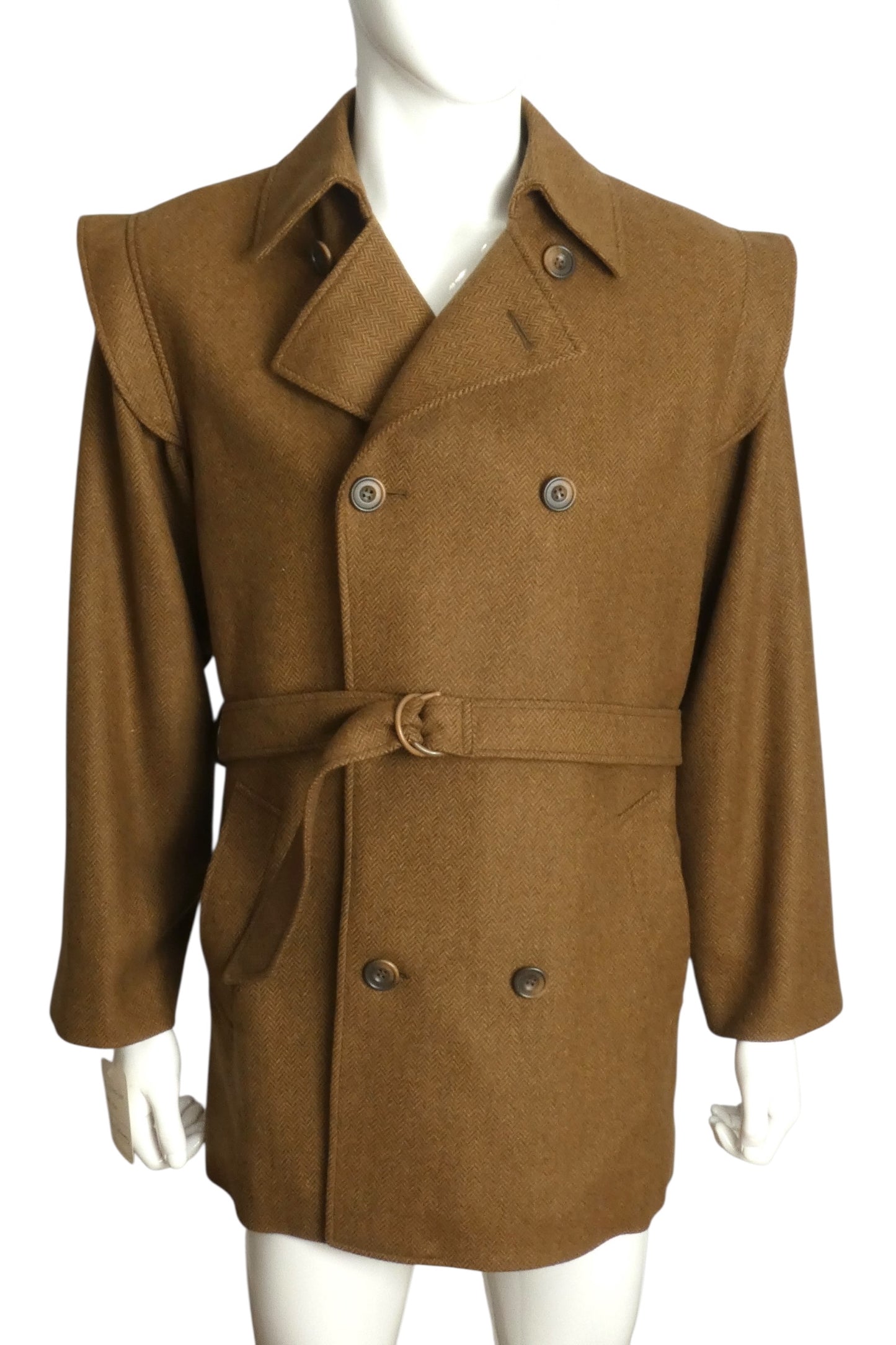 PIERRE CARDIN- 1978 Brown Wool Herringbone Coat, Size Large
