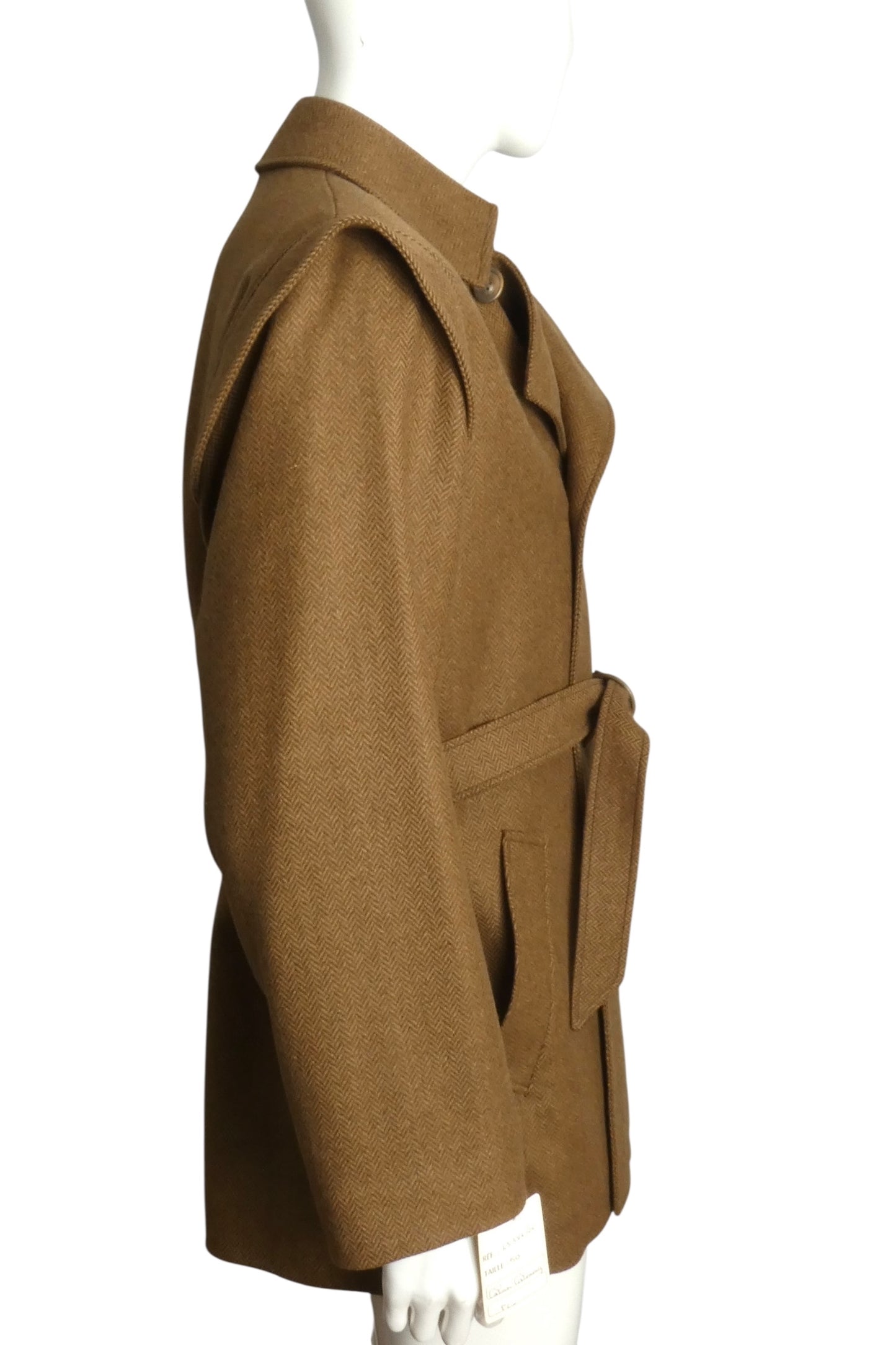 PIERRE CARDIN- 1978 Brown Wool Herringbone Coat, Size Large