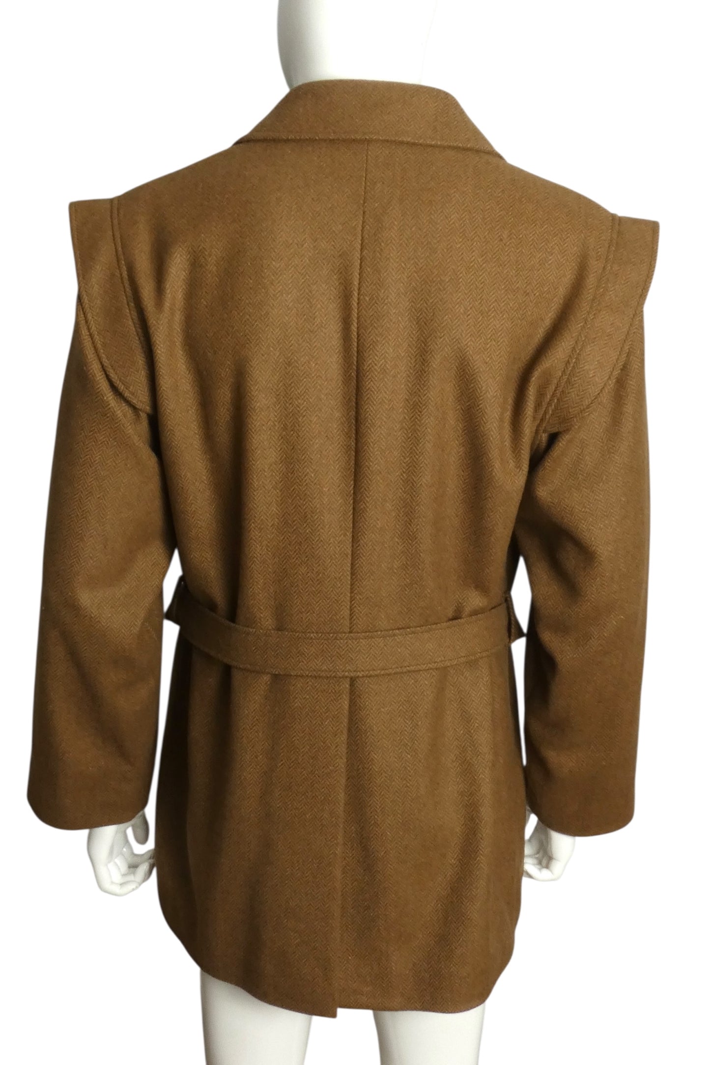 PIERRE CARDIN- 1978 Brown Wool Herringbone Coat, Size Large
