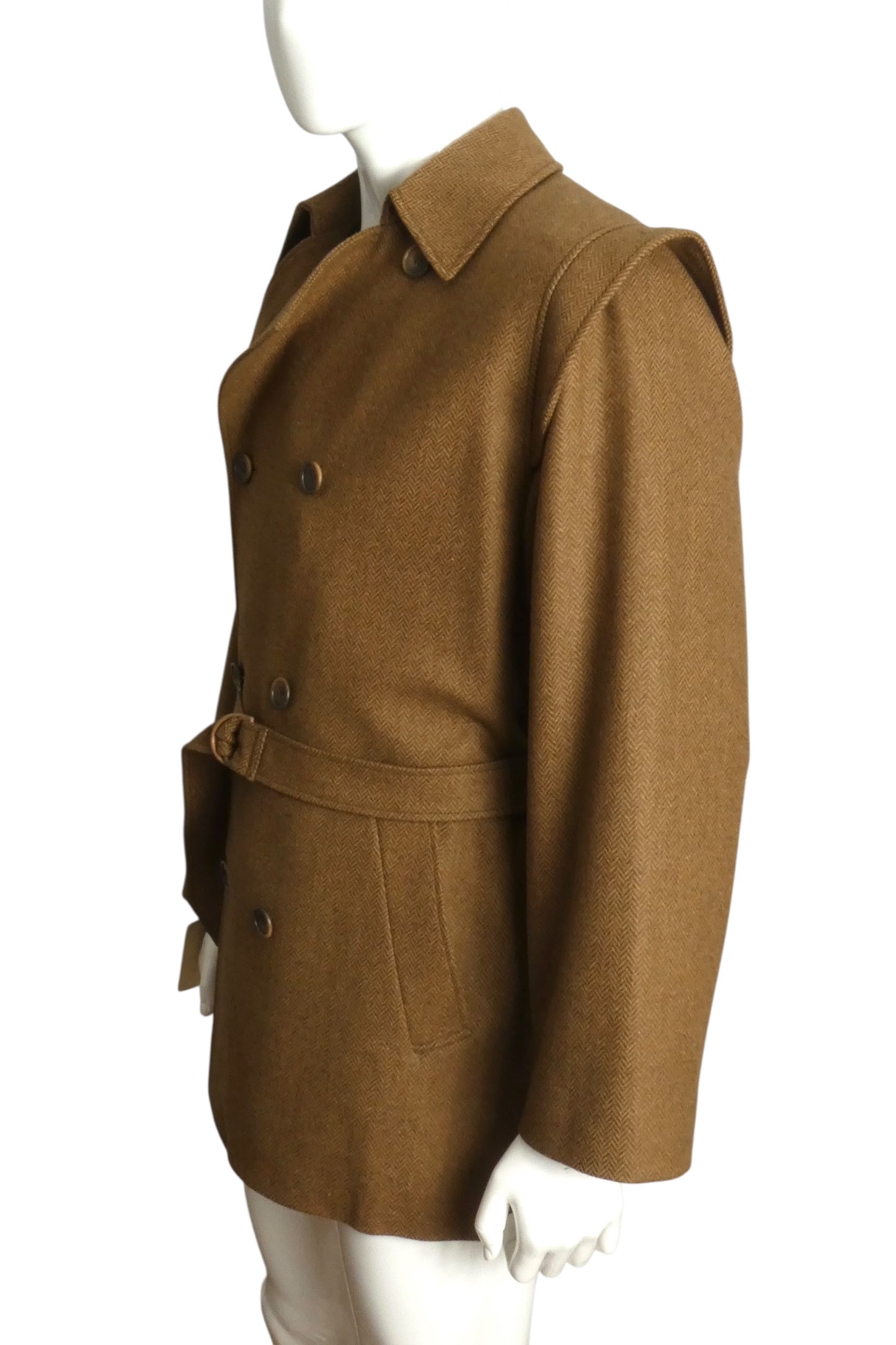 PIERRE CARDIN- 1978 Brown Wool Herringbone Coat, Size Large