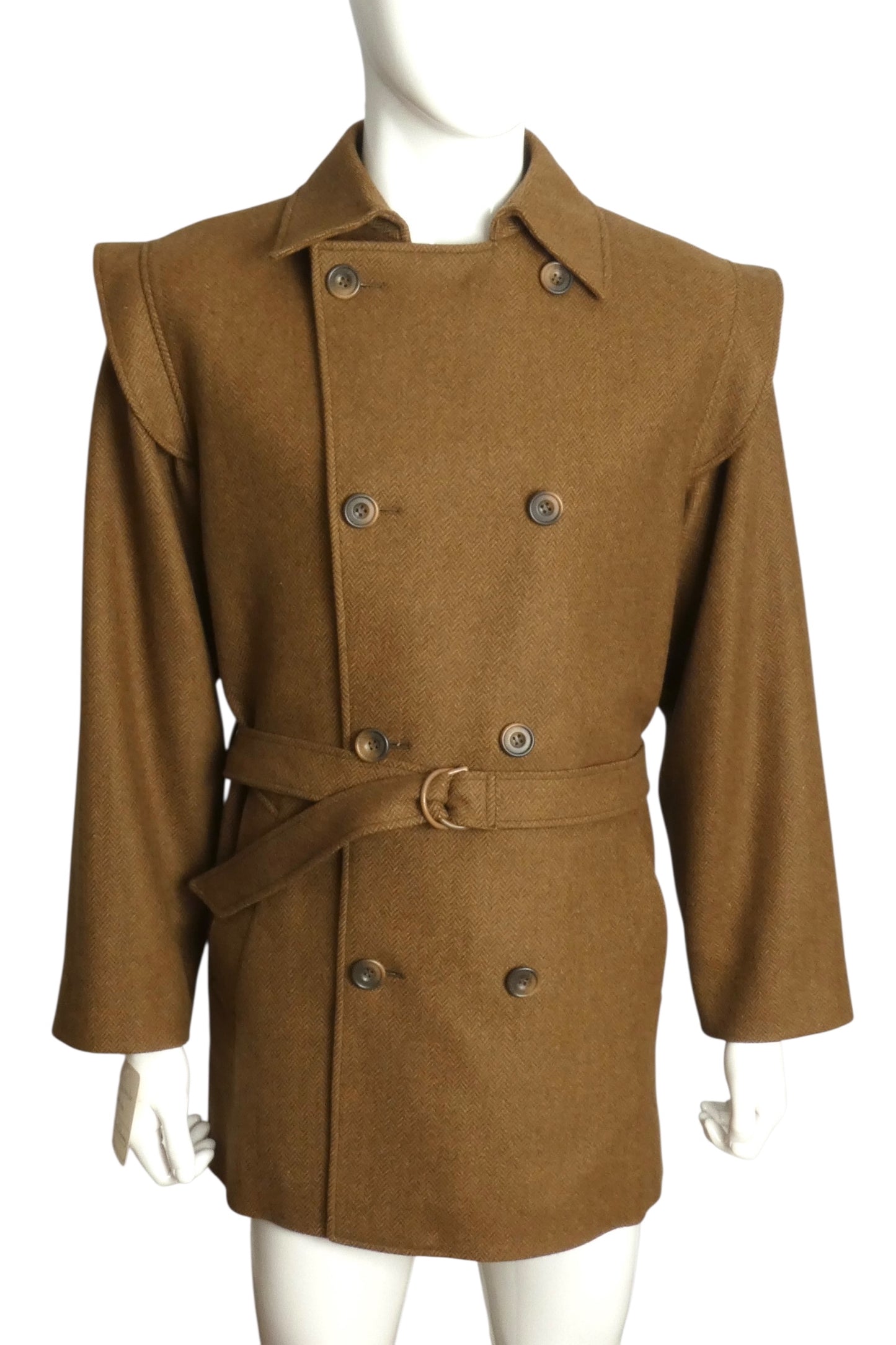 PIERRE CARDIN- 1978 Brown Wool Herringbone Coat, Size Large