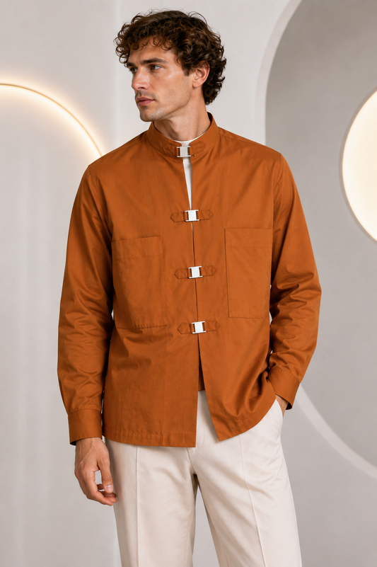 PIERRE CARDIN - 1980s Cotton Mandarin Coat, Size-Large