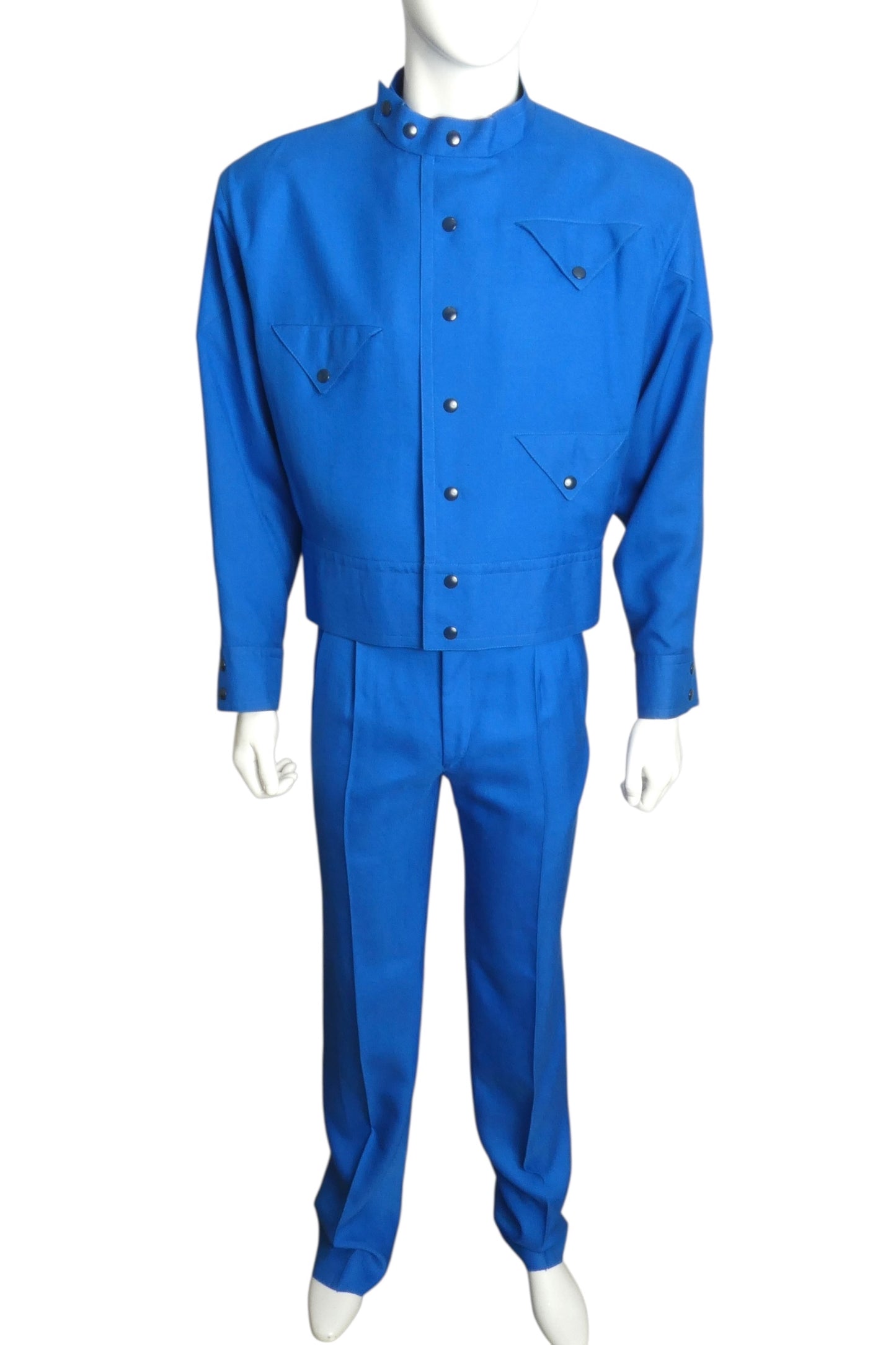 PIERRE CARDIN (HAUTE COUTURE) - 1984 Blue Rayon Suit, Size Large