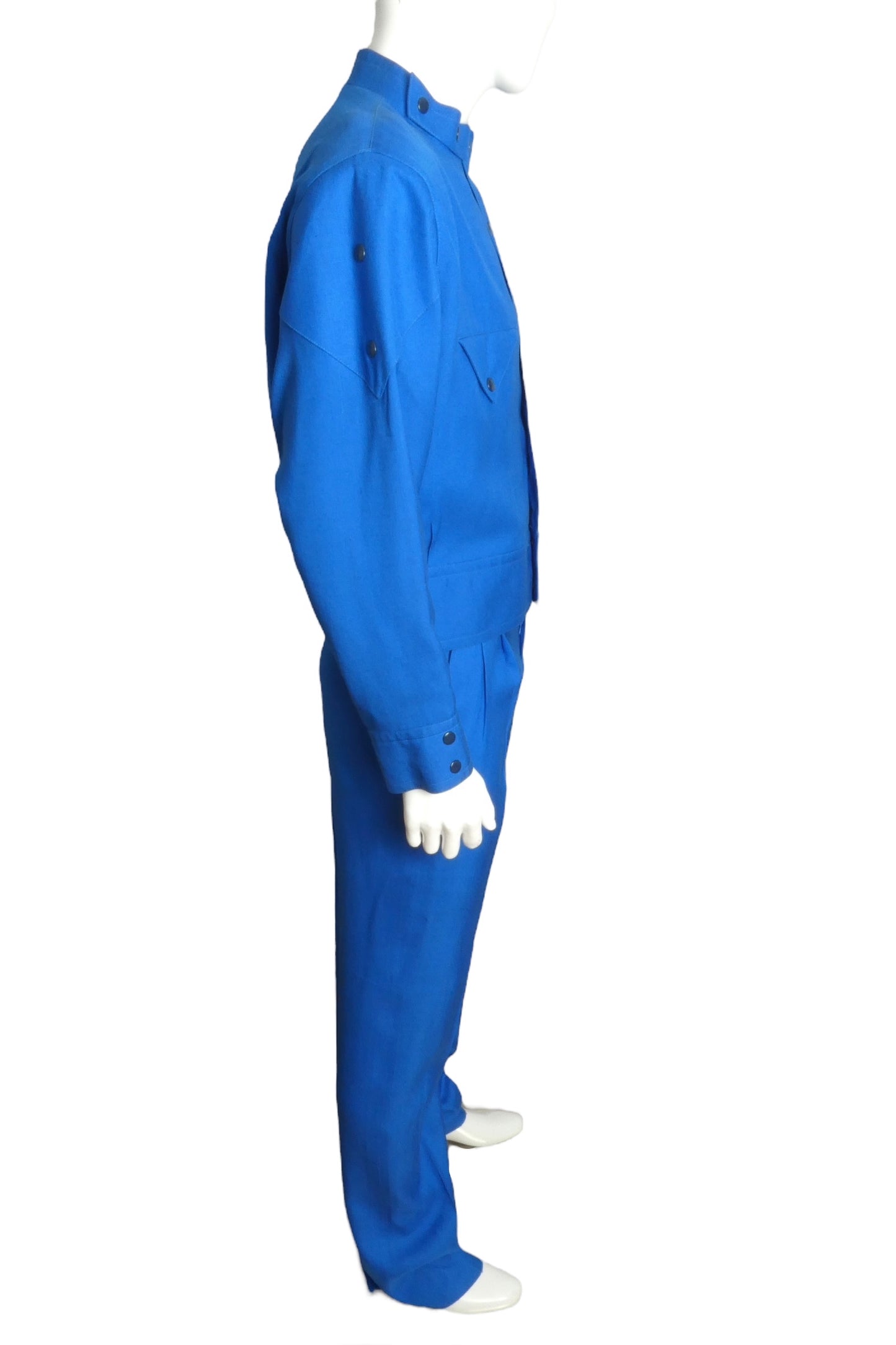 PIERRE CARDIN (HAUTE COUTURE) - 1984 Blue Rayon Suit, Size Large