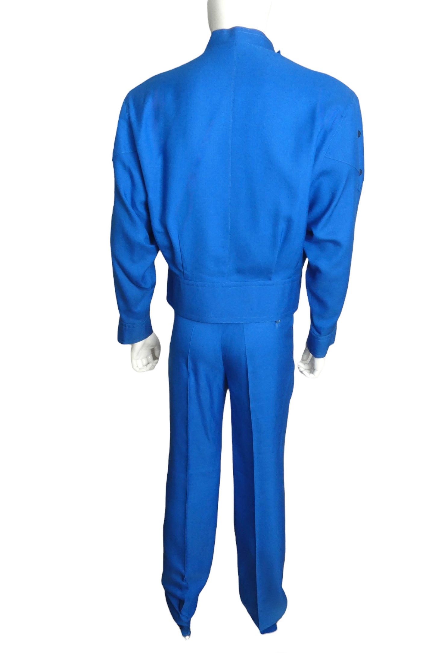 PIERRE CARDIN (HAUTE COUTURE) - 1984 Blue Rayon Suit, Size Large