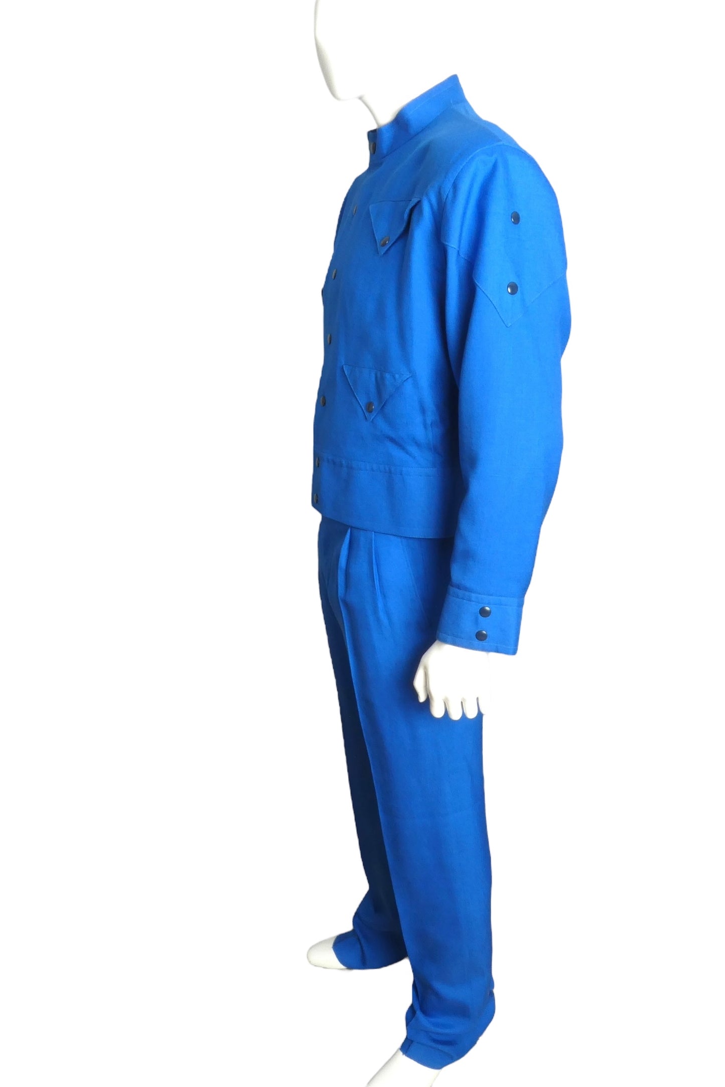 PIERRE CARDIN (HAUTE COUTURE) - 1984 Blue Rayon Suit, Size Large