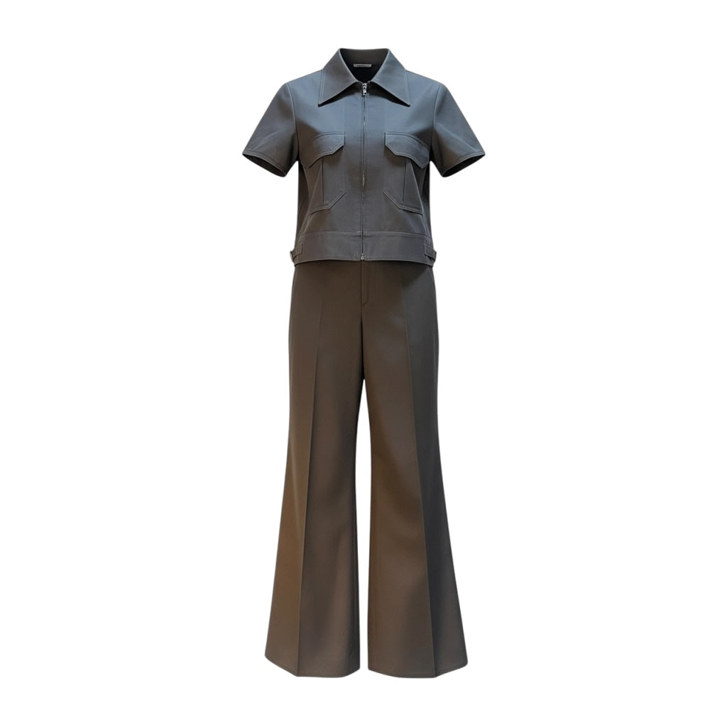 PIERRE CARDIN BOUTIQUE- 1970 NWT Brown Cotton Leisure Suit, Size-Small