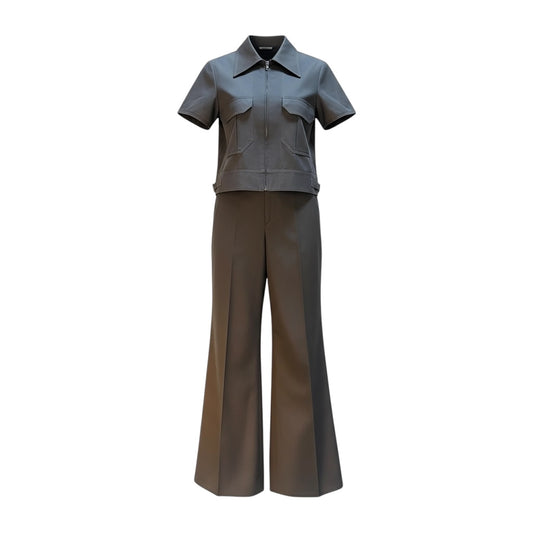 PIERRE CARDIN BOUTIQUE- 1970 NWT Brown Cotton Leisure Suit, Size-Small