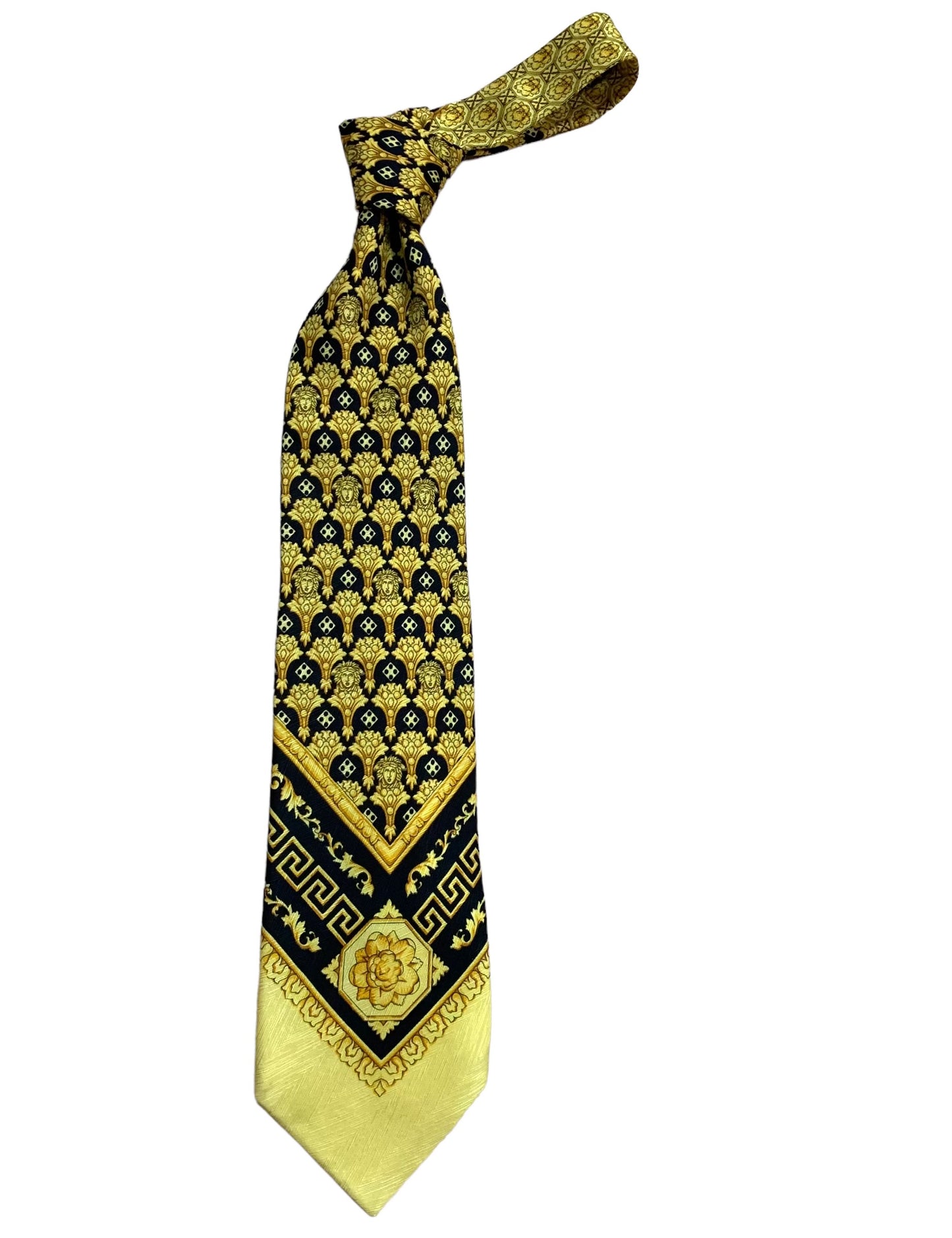 GIANNI VERSACE- 1990s Gold Medusa Print Silk Tie