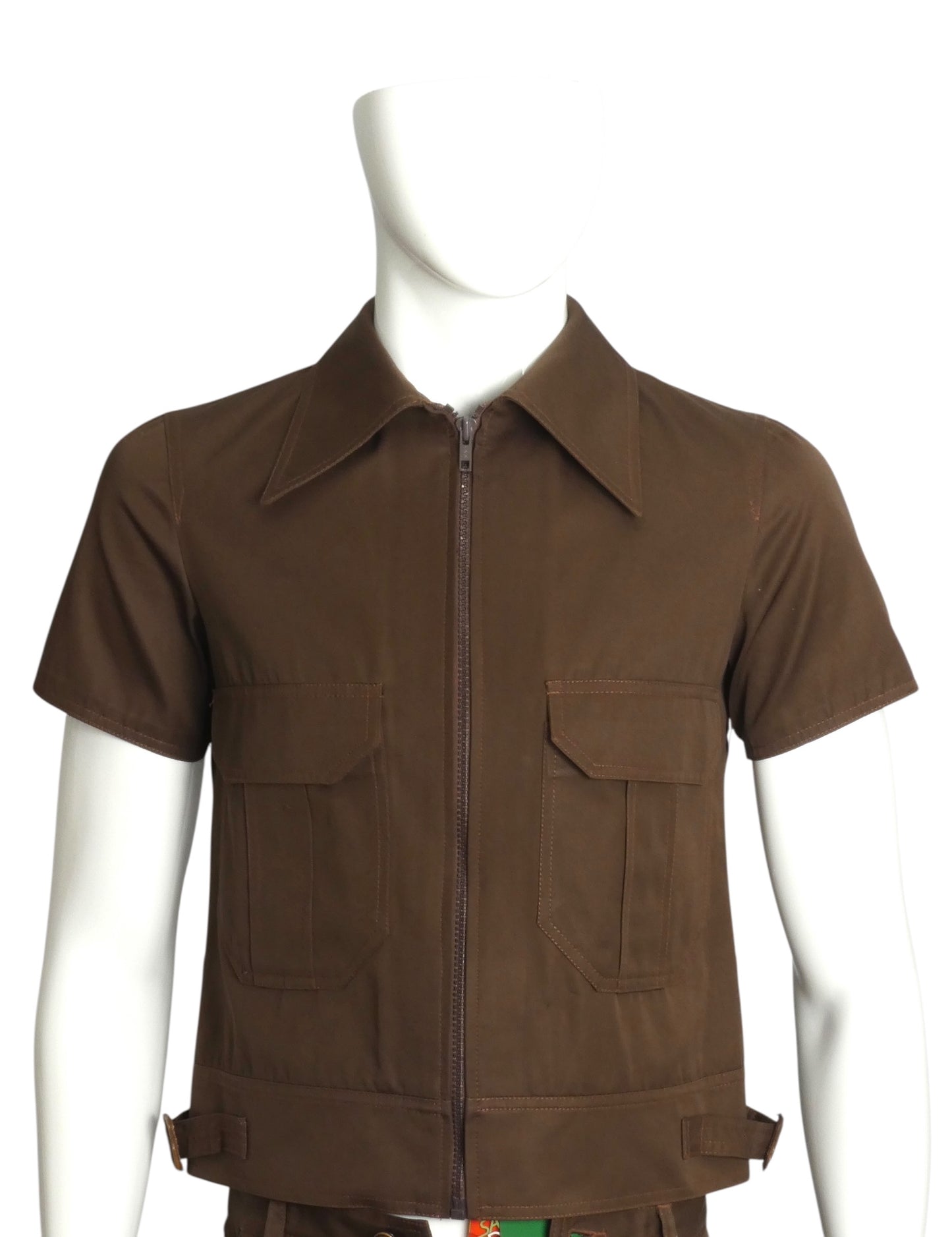 PIERRE CARDIN BOUTIQUE- 1970 NWT Brown Cotton Leisure Suit, Size-Small