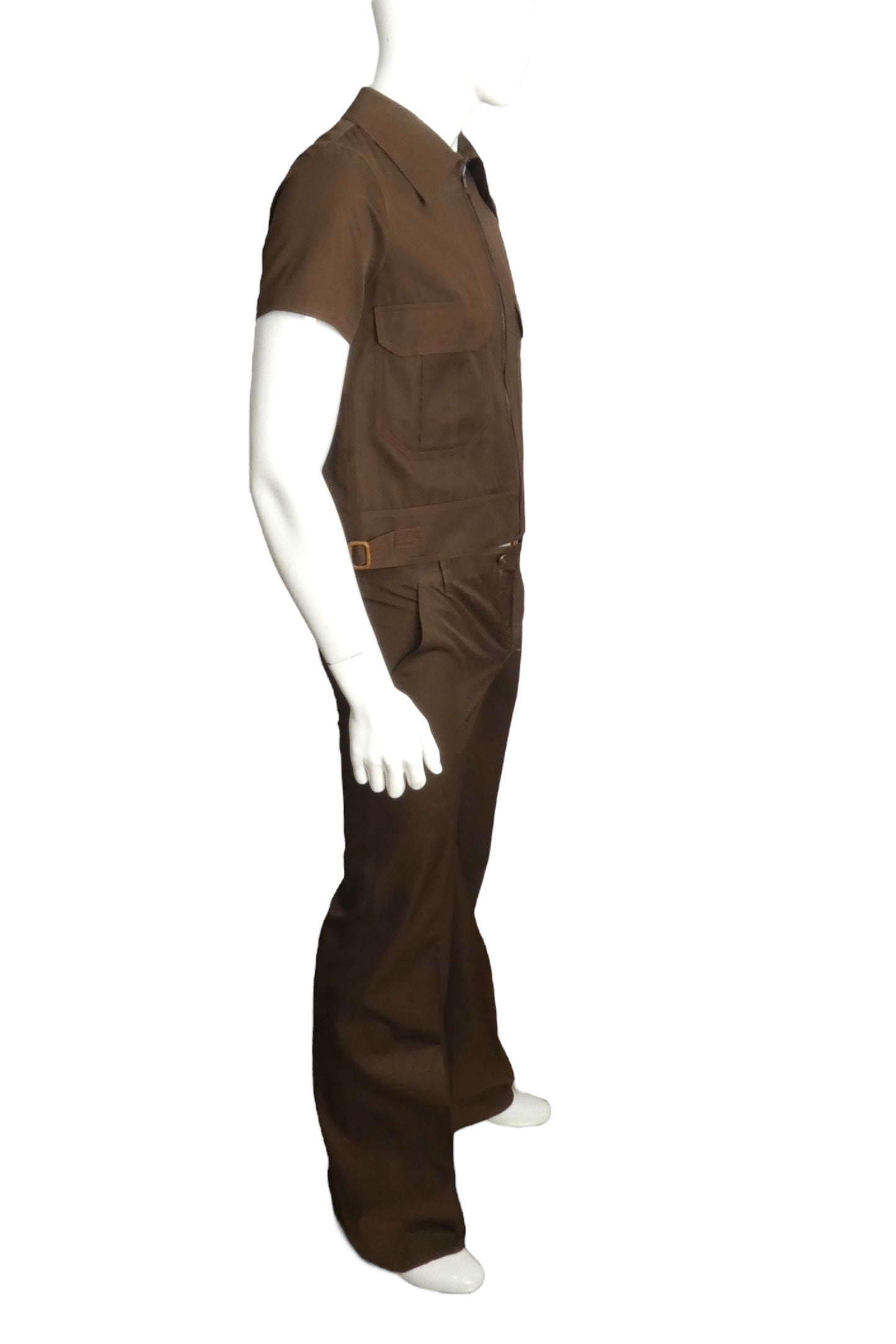 PIERRE CARDIN BOUTIQUE- 1970 NWT Brown Cotton Leisure Suit, Size-Small