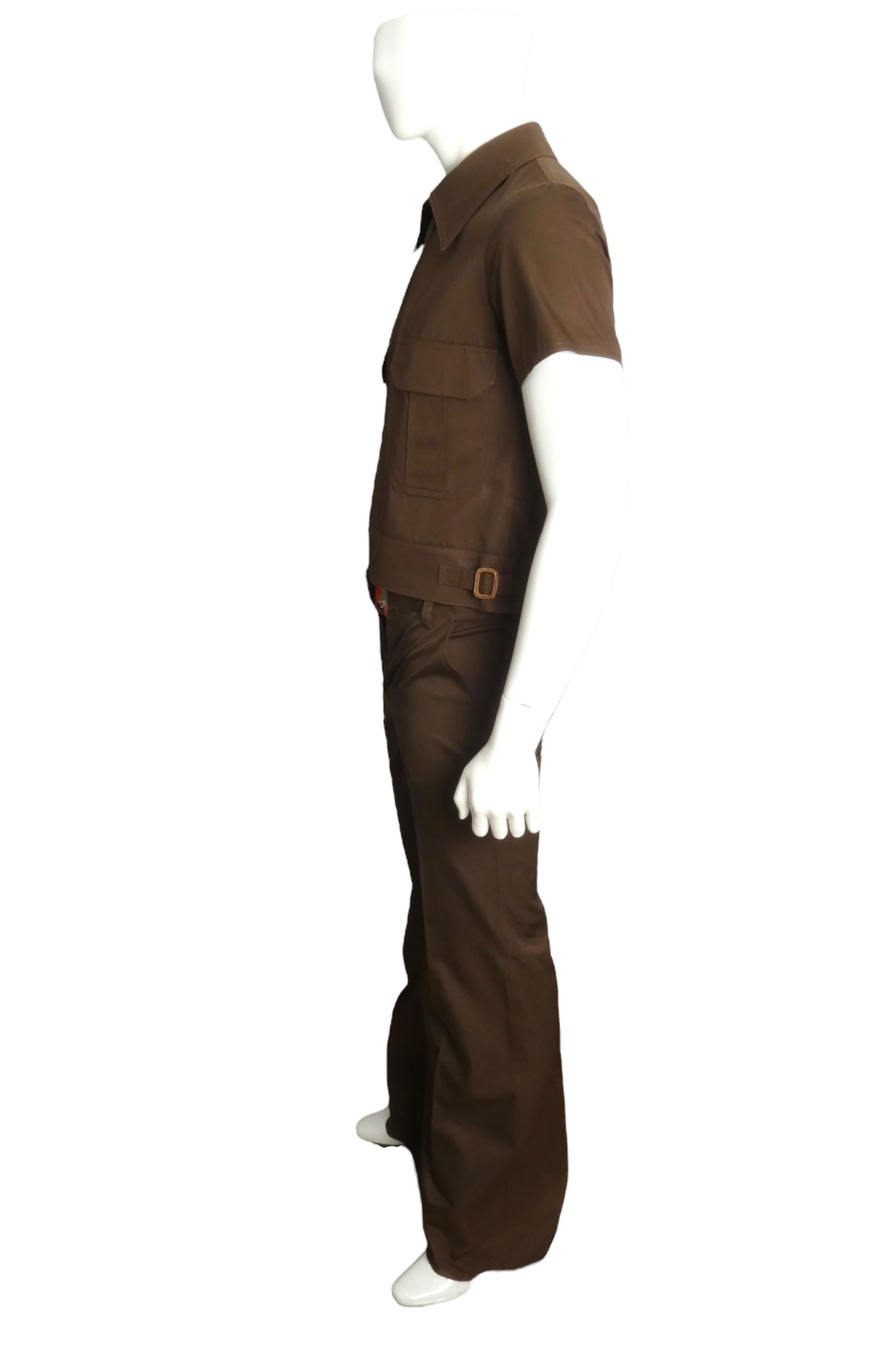 PIERRE CARDIN BOUTIQUE- 1970 NWT Brown Cotton Leisure Suit, Size-Small