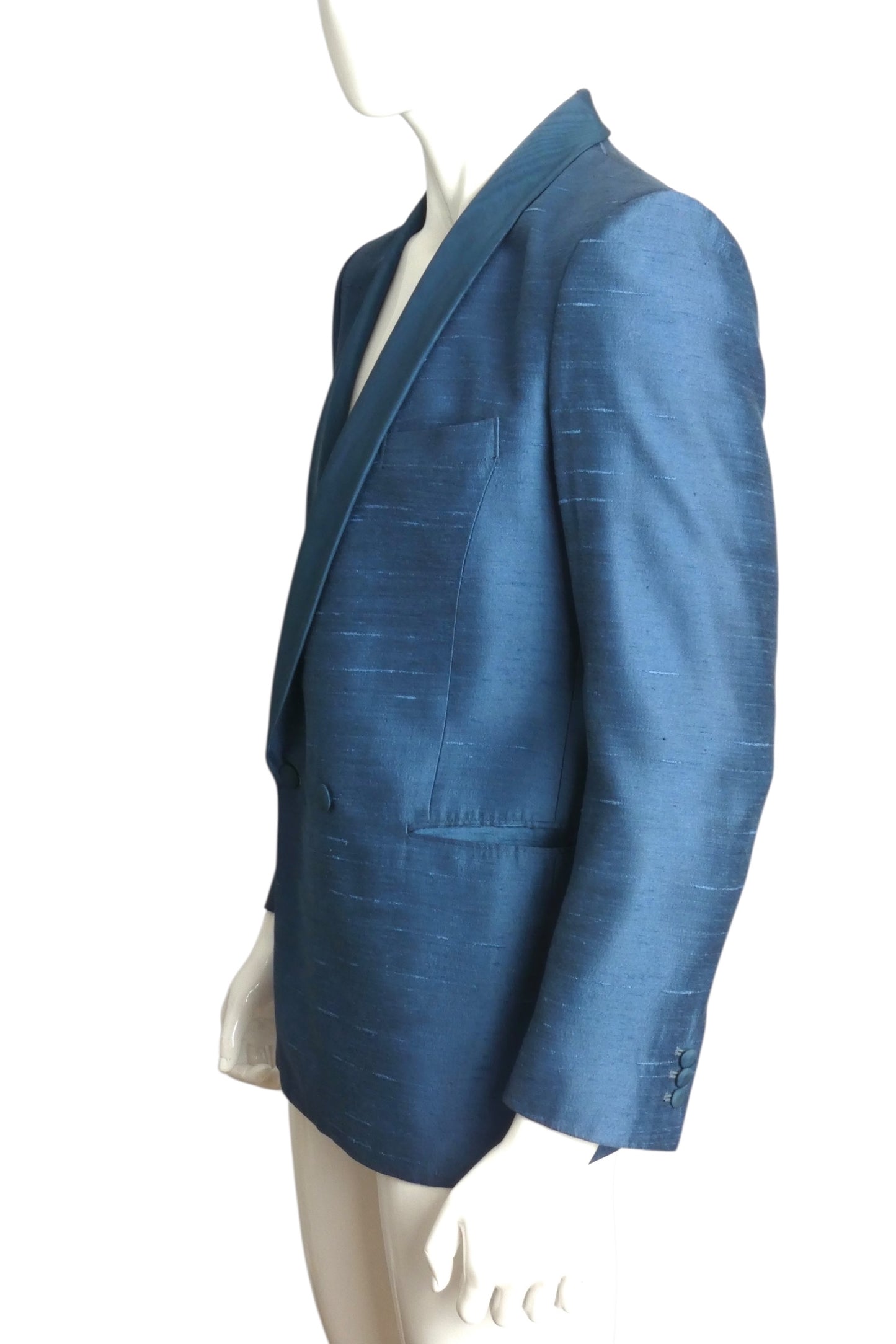 PIERRE CARDIN- 1980s Teal Shantung Blazer, Size-Large