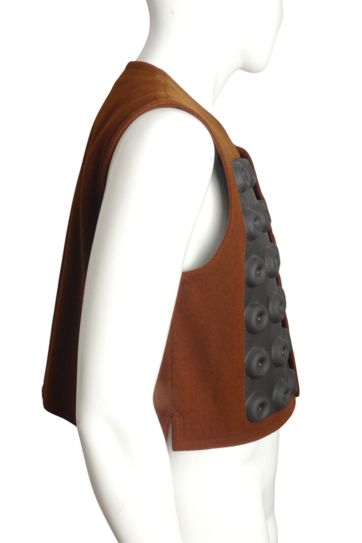 PIERRE CARDIN - 2012 Brown Wool & Black Rubber Vest, Size Medium