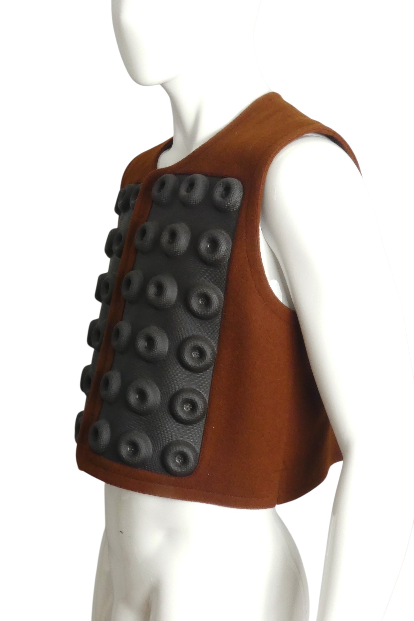 PIERRE CARDIN - 2012 Brown Wool & Black Rubber Vest, Size Medium